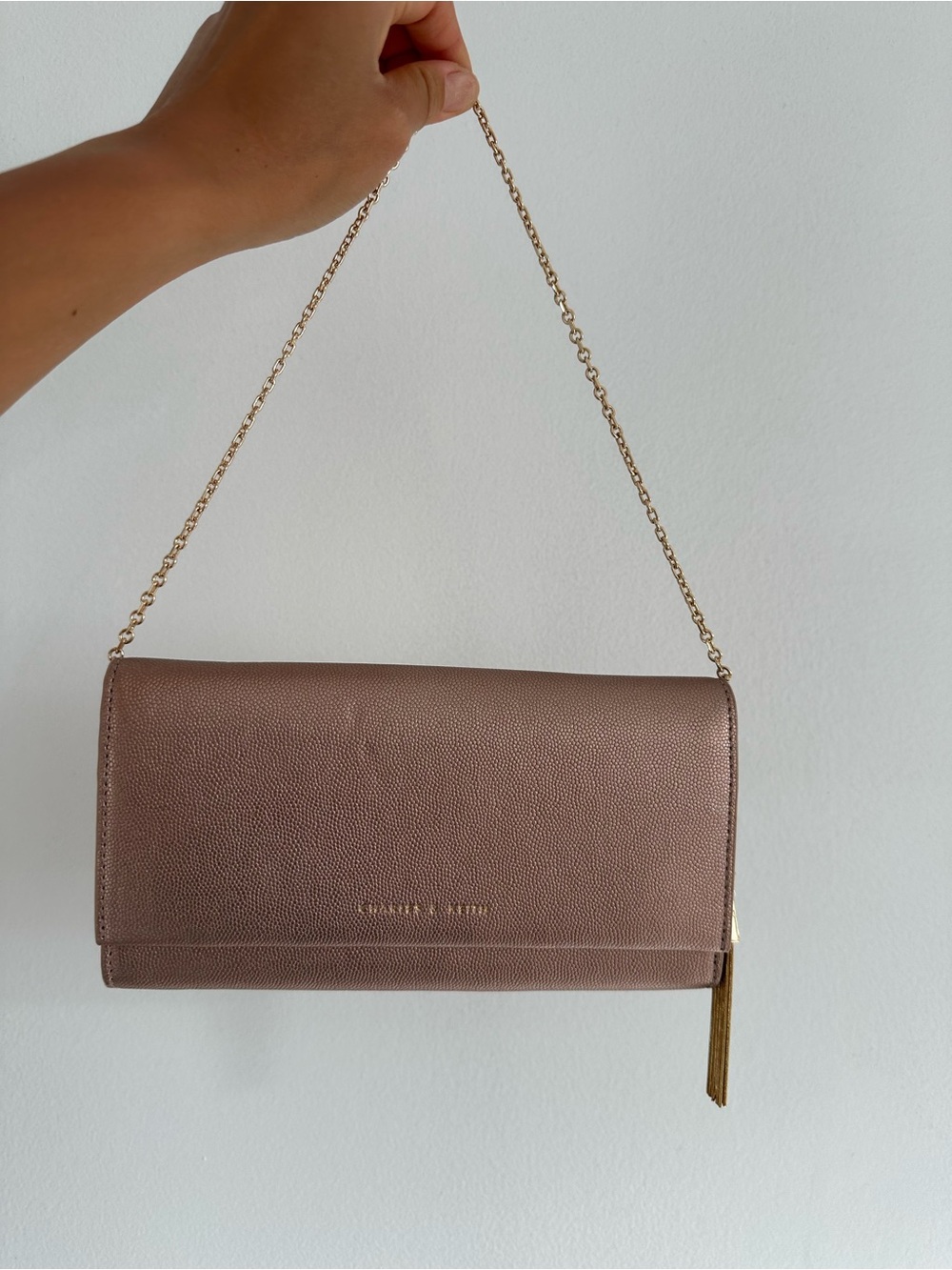 Charles & Keith Metallic Rose Clutch with Chain Strap